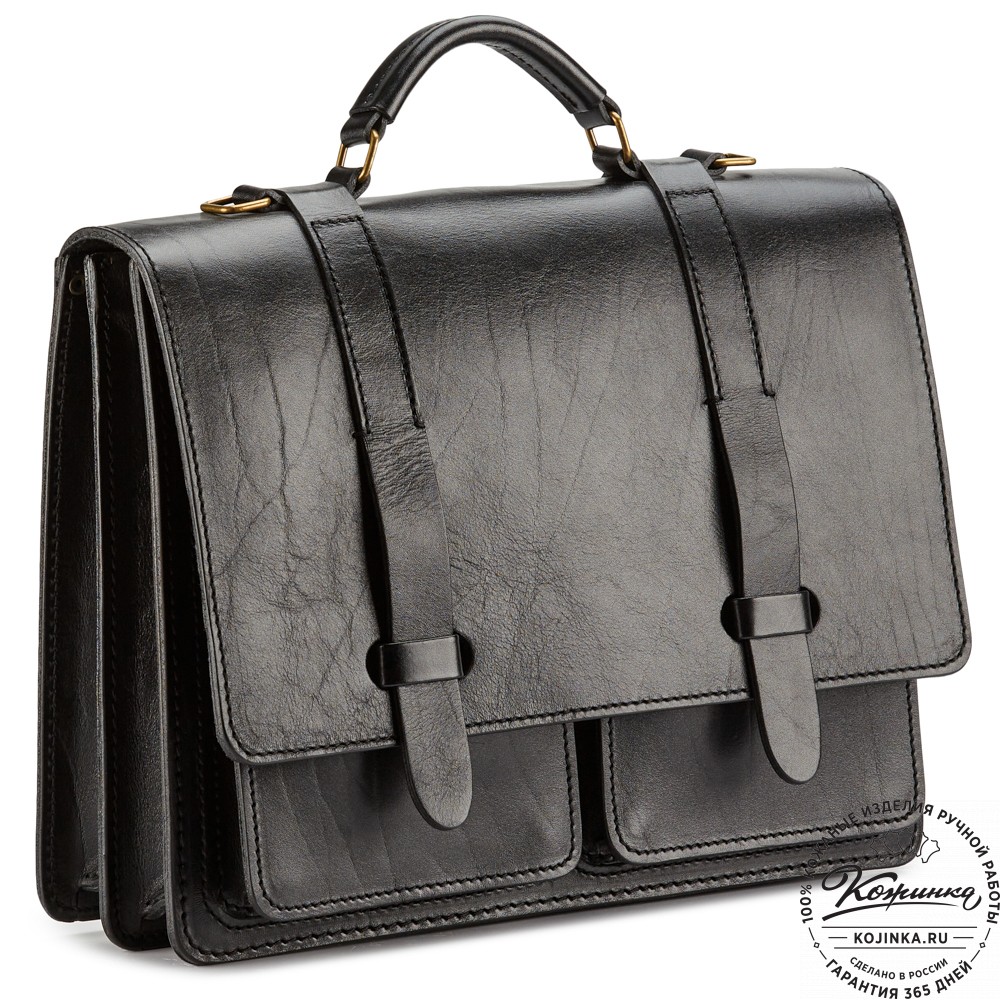 Деловой кожаный портфель "Сингл-Нью" (чёрный)