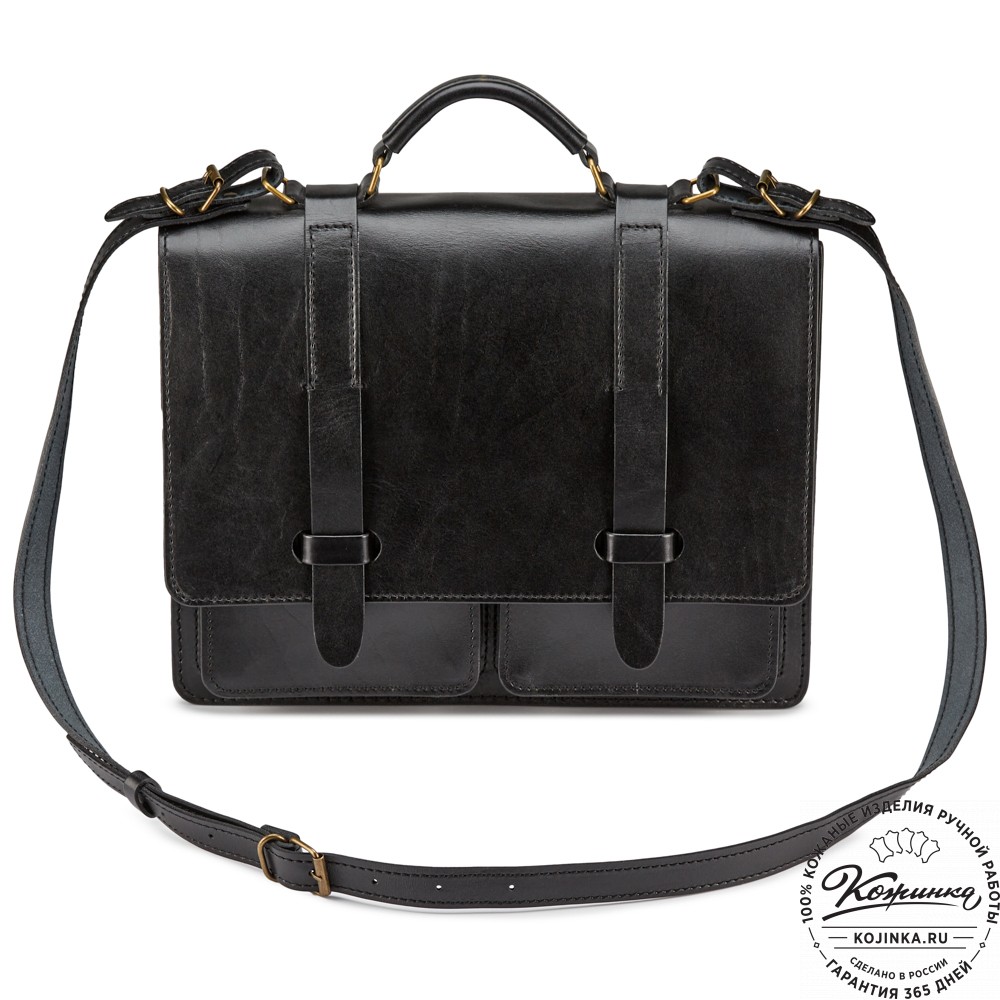 Деловой кожаный портфель "Сингл-Нью" (чёрный)