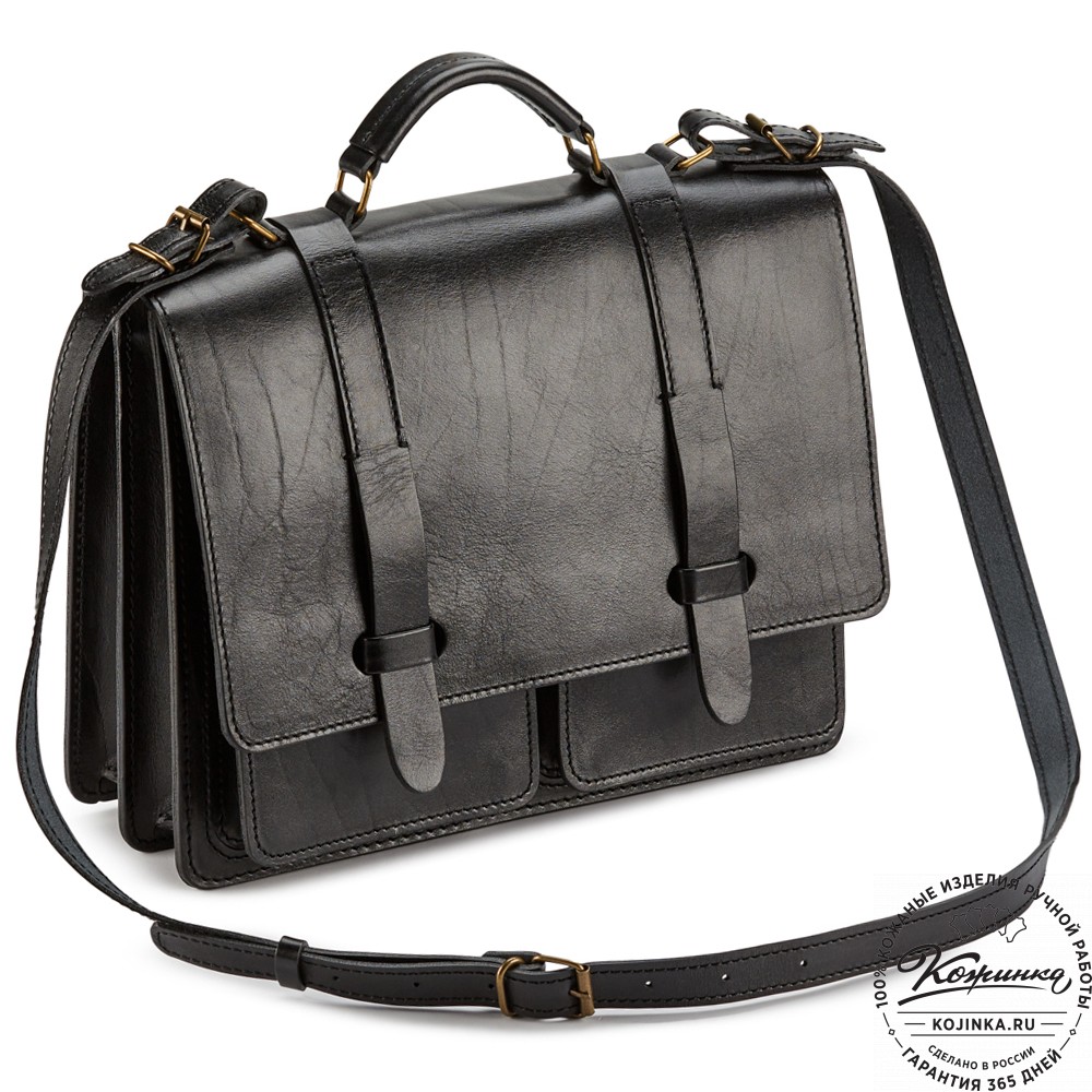 Деловой кожаный портфель "Сингл-Нью" (чёрный)