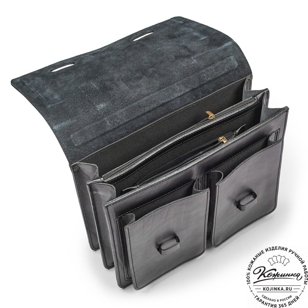 Деловой кожаный портфель "Сингл-Нью" (чёрный)