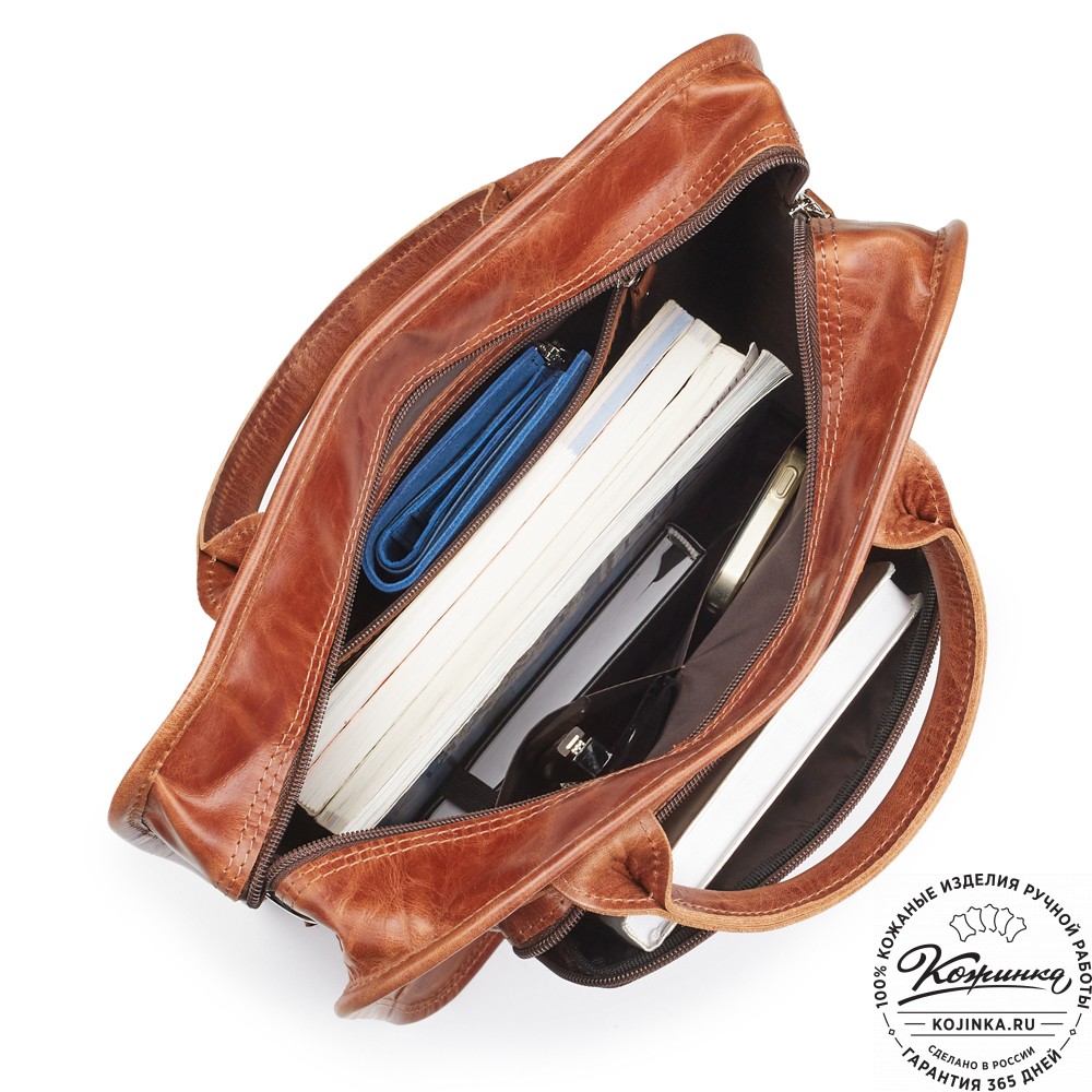 Кожаный рюкзак-сумка "Майкл" (рыжий антик)