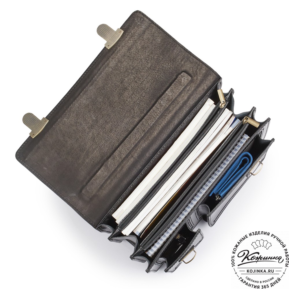 Мужской кожаный портфель "Оптима II" (чёрный)