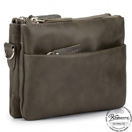 Женская кожаная сумка "Хельга" (хаки гладкая кожа)