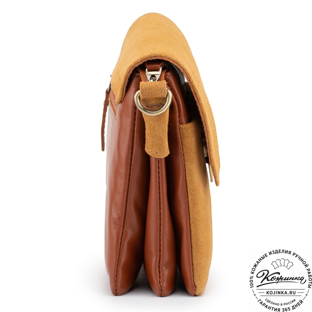 Женская сумка из кожи и замши  "Мишель мини" (рыжая)