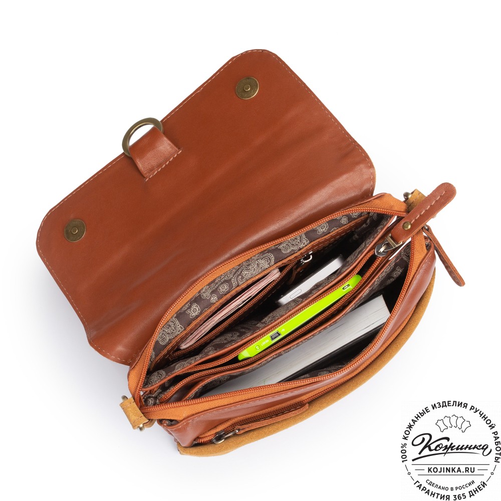 Женская сумка из кожи и замши  "Мишель мини" (рыжая)