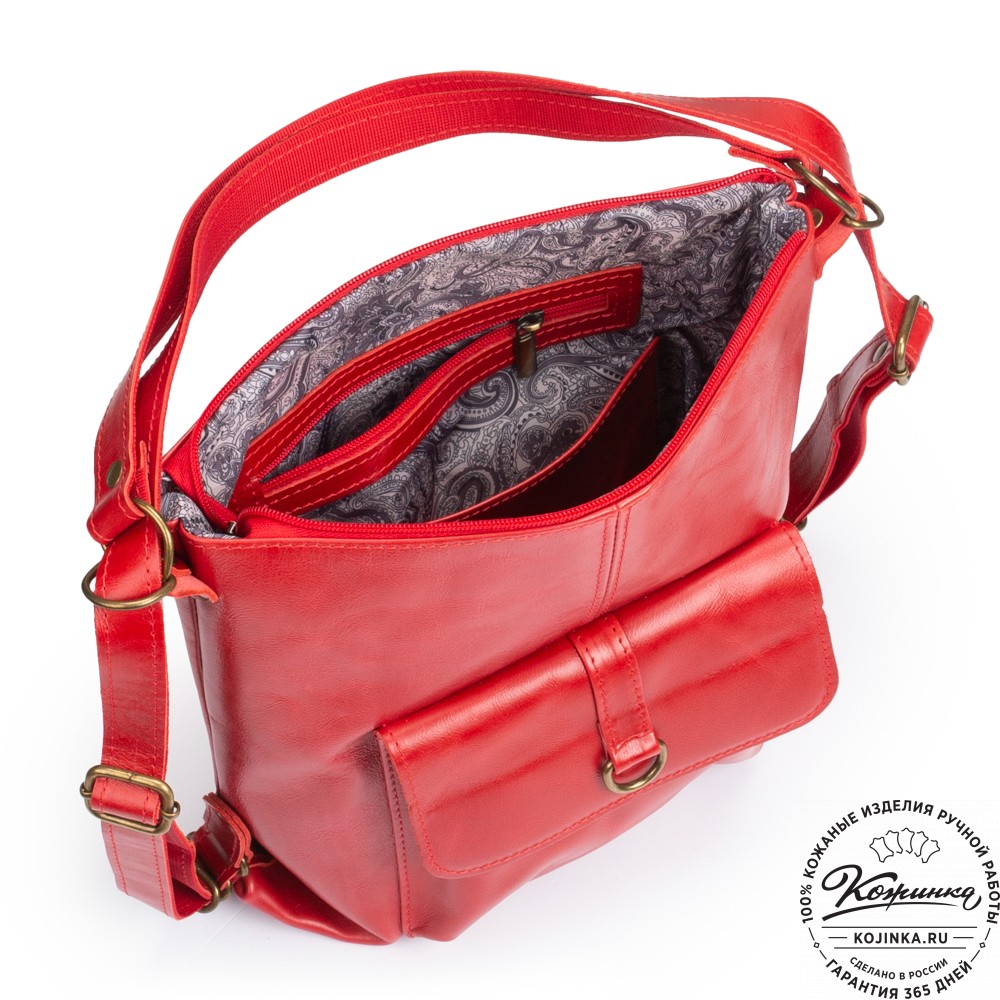 Женская кожаная сумка-рюкзак "Ника" (красная)