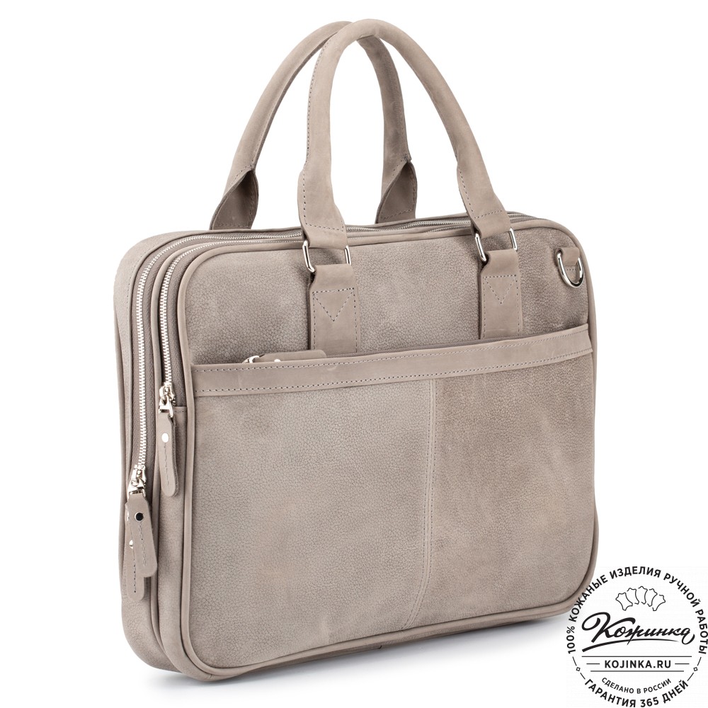 Деловая кожаная сумка "Рудольф" (серый крейзи фактура)