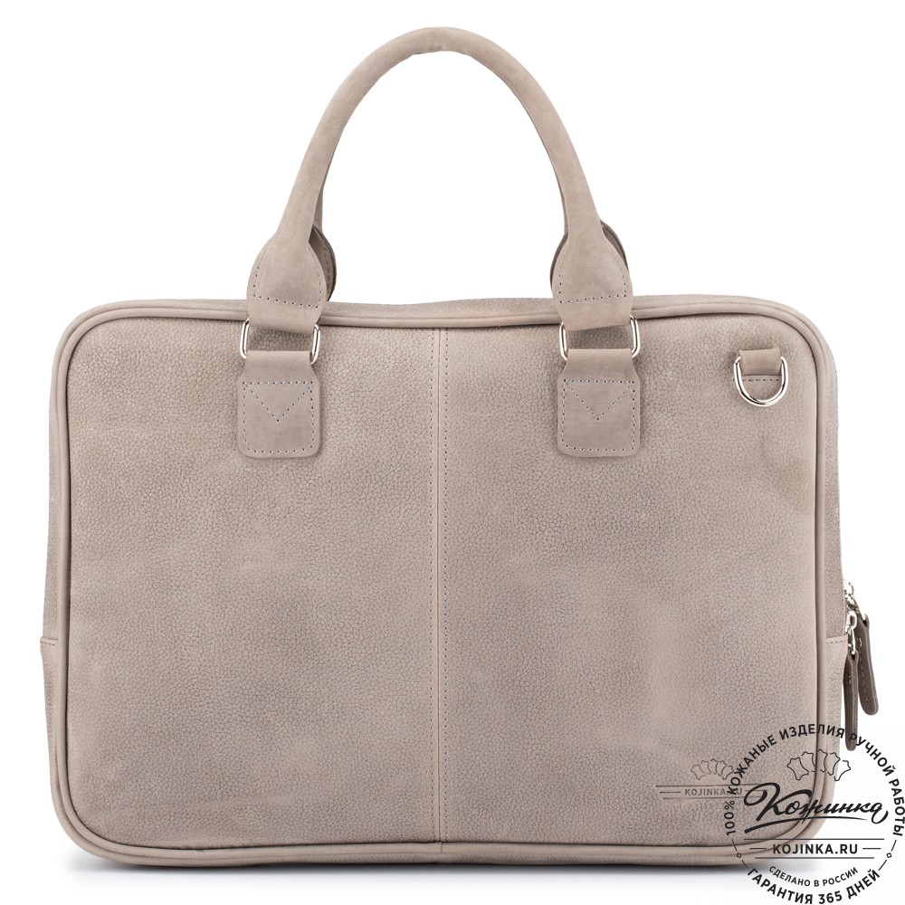 Деловая кожаная сумка "Рудольф" (серый крейзи фактура)
