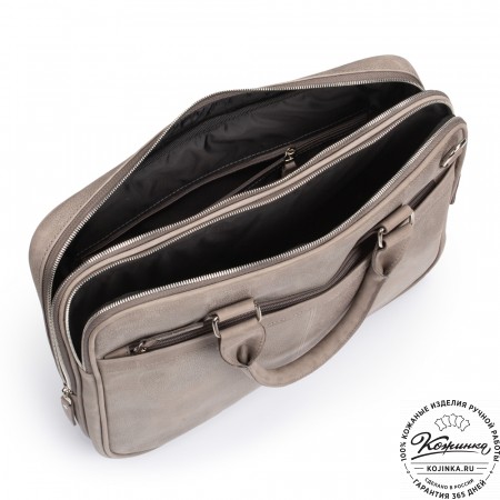 Деловая кожаная сумка "Рудольф" (серый крейзи фактура)