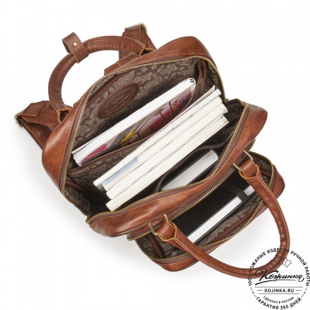Кожаный рюкзак "Касандра" (светло-коричневый с тёмно-коричневым)