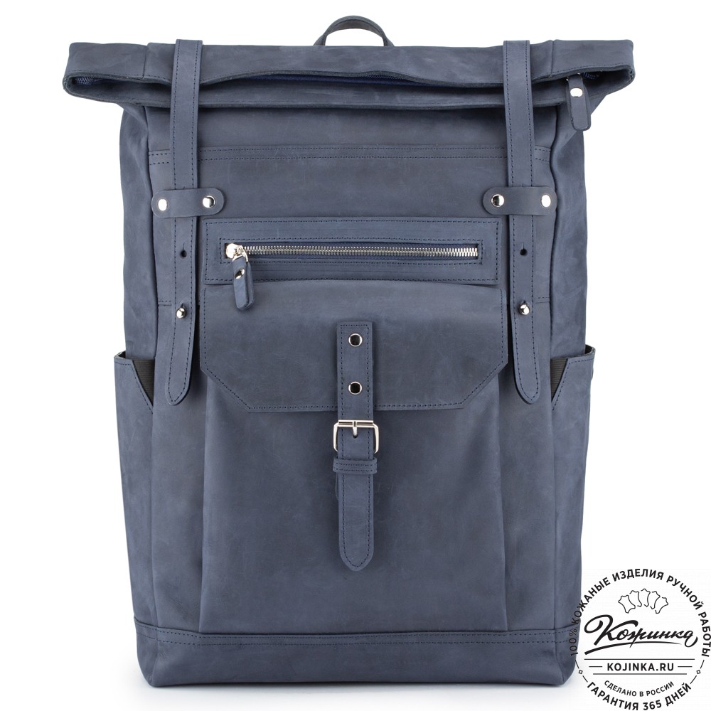 Мужской кожаный рюкзак "Орландо" (синий крейзи)