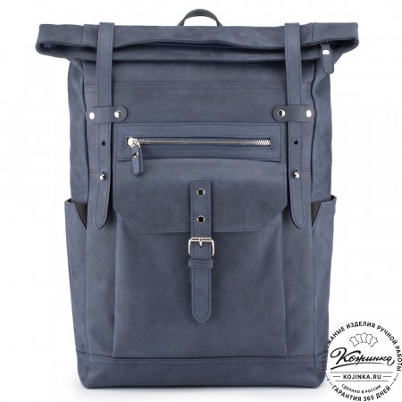 Мужской кожаный рюкзак "Орландо" (синий крейзи)