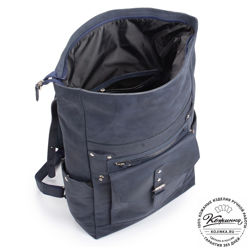 Мужской кожаный рюкзак "Орландо" (синий крейзи)