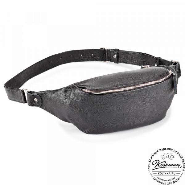 Кожаная сумка на пояс "Шерман" (чёрная) . фото 1
