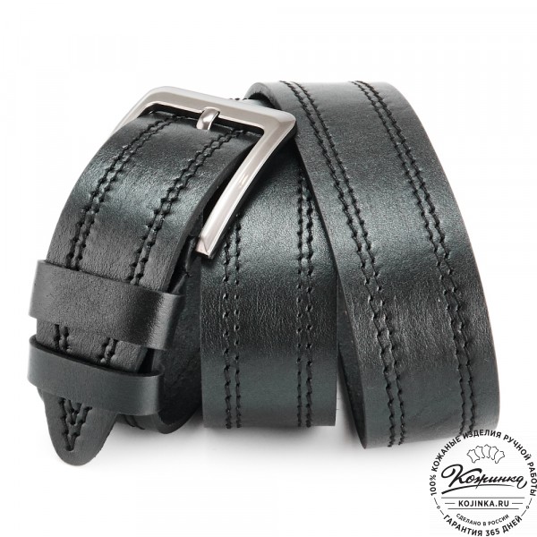 Кожаный мужской ремень "Рекрут NEW" (чёрный). фото 1