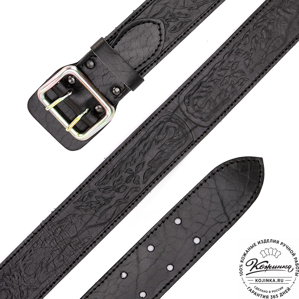 Кожаный ремень "Гренадёр"  тиснёный (чёрный)