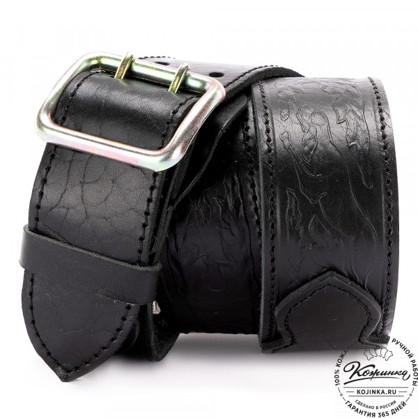 Кожаный ремень "Гренадёр"  тиснёный (чёрный). фото 1