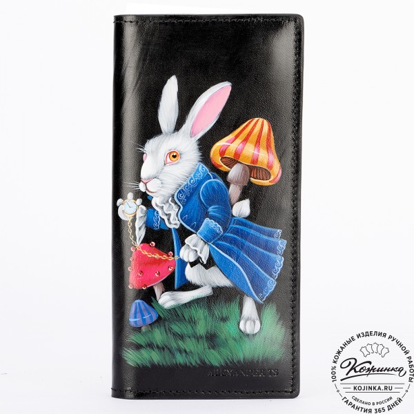 Кожаное портмоне "Монако" "Алиса в стране чудес" (чёрное). фото 1