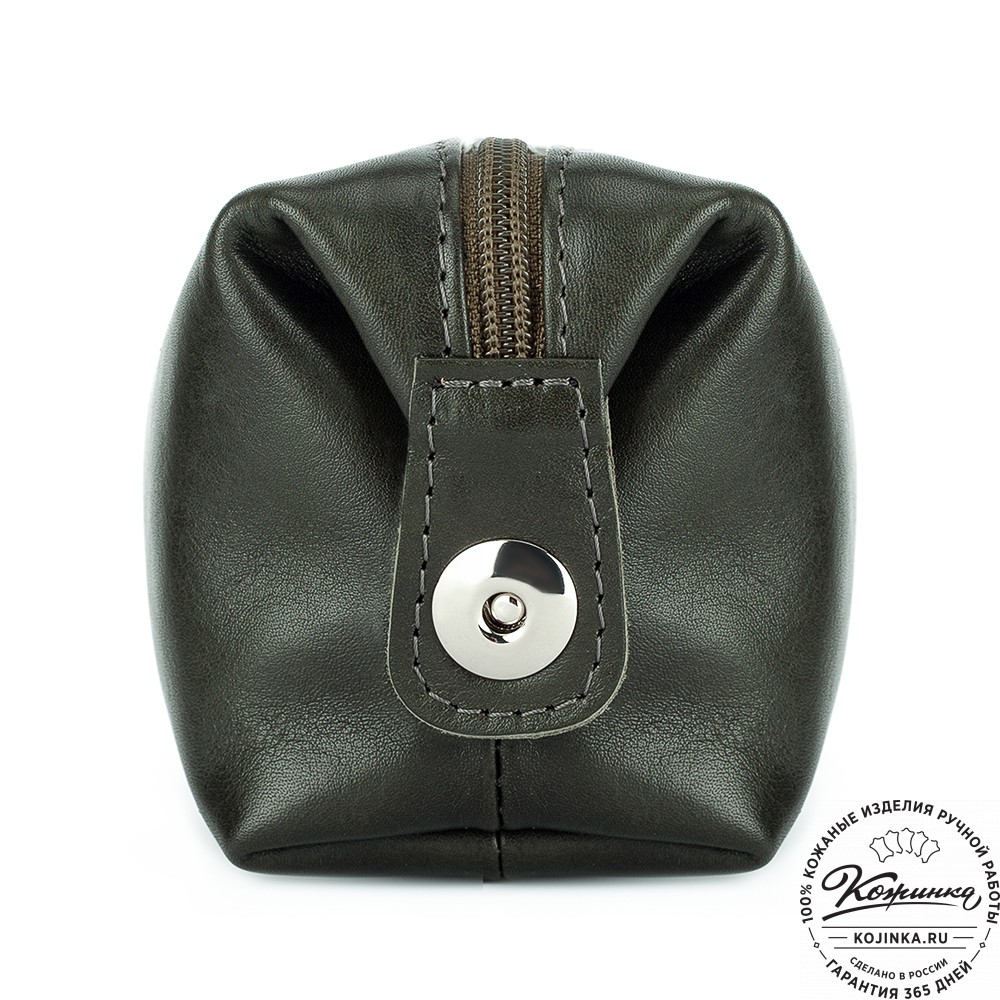 Кожаная косметичка "Бамбина" (хаки гладкая кожа)