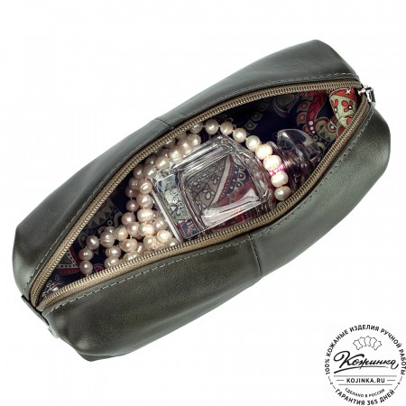 Кожаная косметичка "Бамбина" (хаки гладкая кожа)