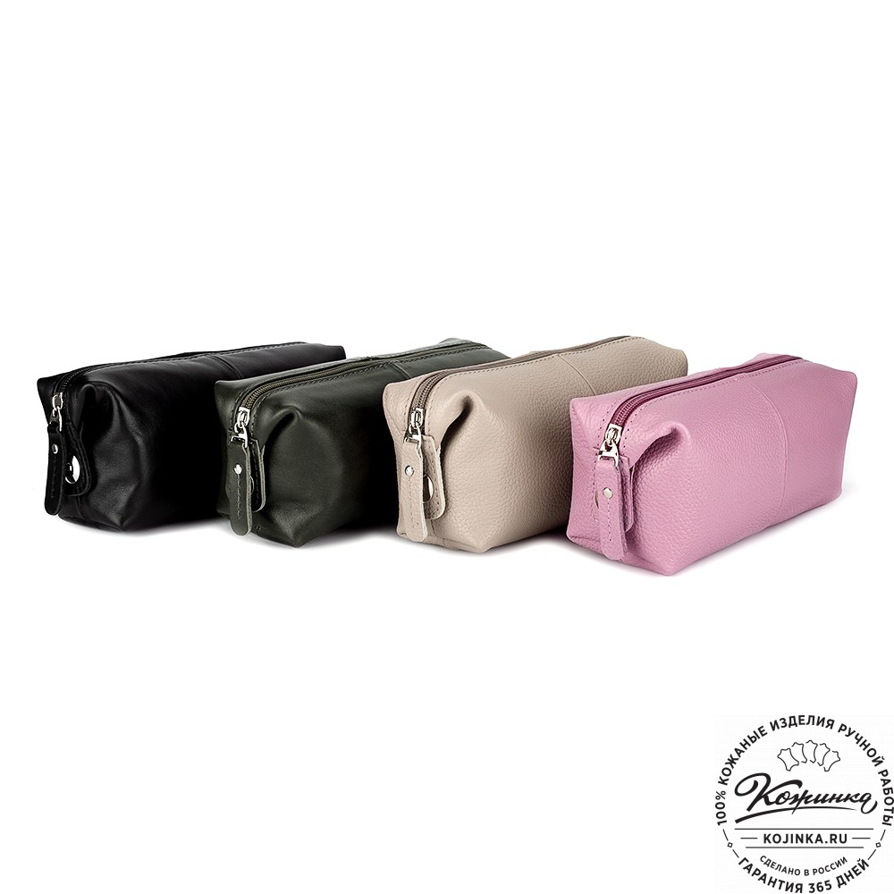 Кожаная косметичка "Бамбина" (хаки гладкая кожа)