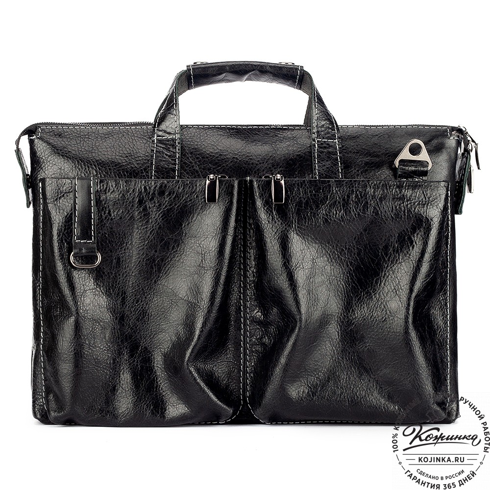 Кожаная деловая сумка "Стюарт" (глянец чёрный)