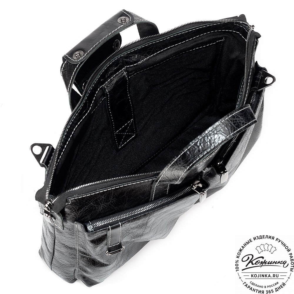 Кожаная деловая сумка "Стюарт" (глянец чёрный)