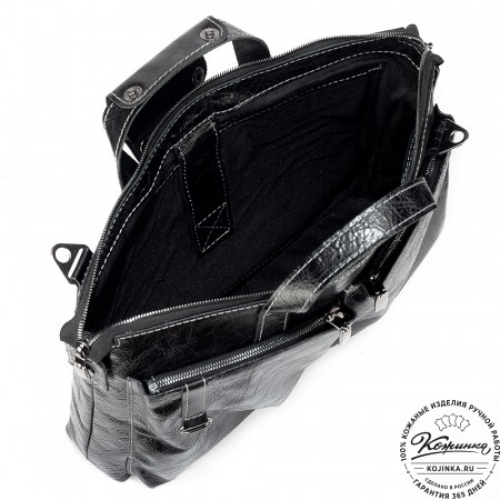 Кожаная деловая сумка "Стюарт" (глянец чёрный)