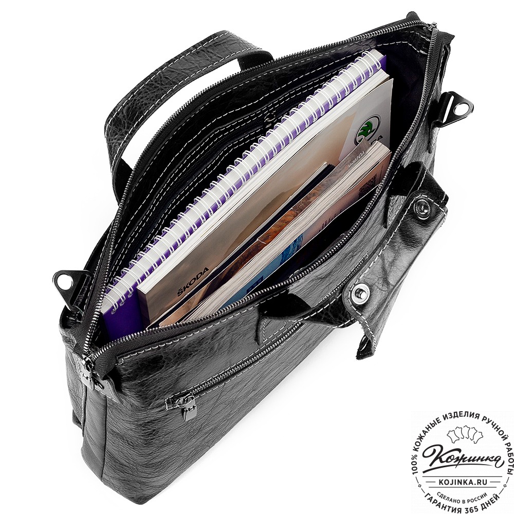 Кожаная деловая сумка "Стюарт" (глянец чёрный)