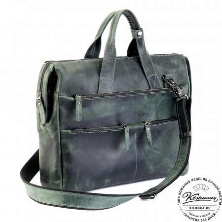 Кожаная деловая сумка "Марк" (изумруд крейзи)