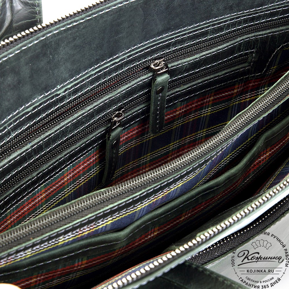 Кожаная деловая сумка "Марк" (изумруд крейзи)