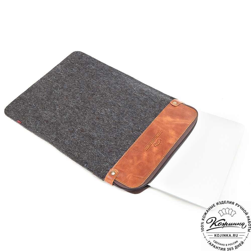 Чехол для ноутбука из кожи и войлока "Гладиатор" (серый с коричневым)