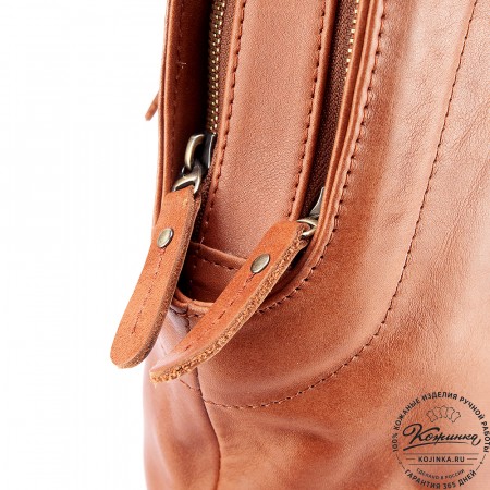 Женский кожаный рюкзак-сумка "Греция" (рыжяя гладкая кожа)
