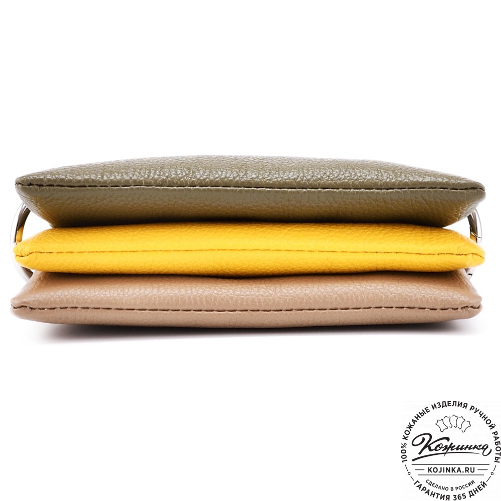 Женская кожаная сумка "Трио" (жёлтый/капучино/олива)