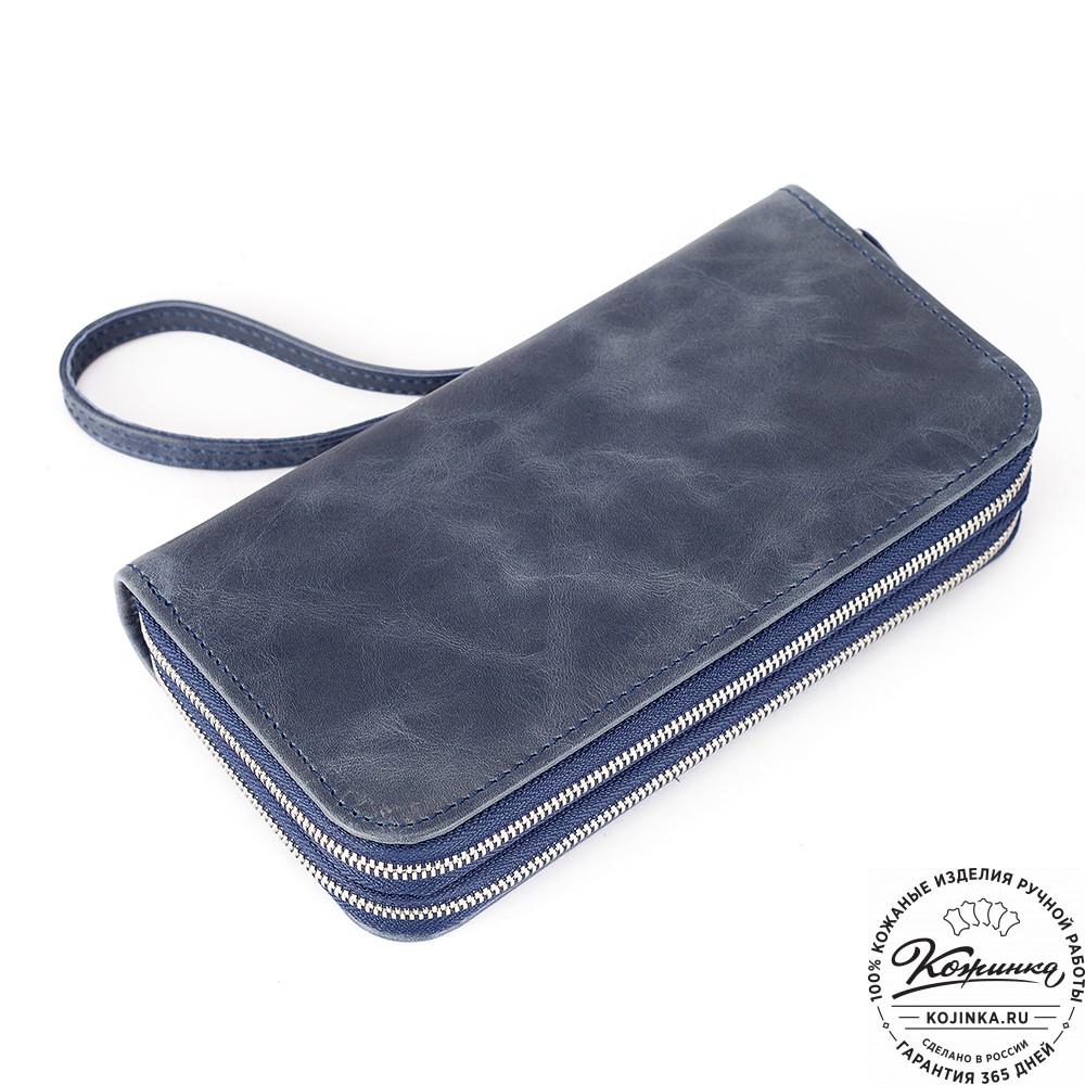 Кожаный клатч "Льюис" (синий антик) 