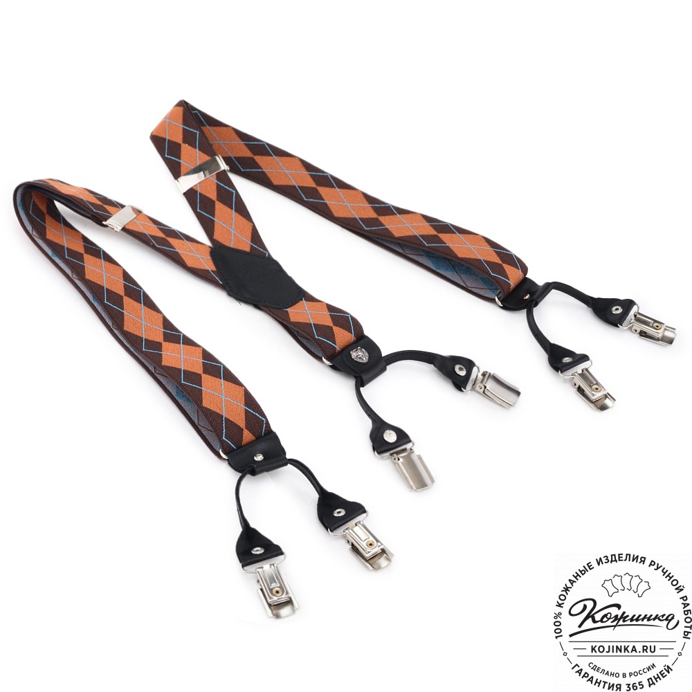  Подтяжки подарочные (коричневый с рыжим ромб)