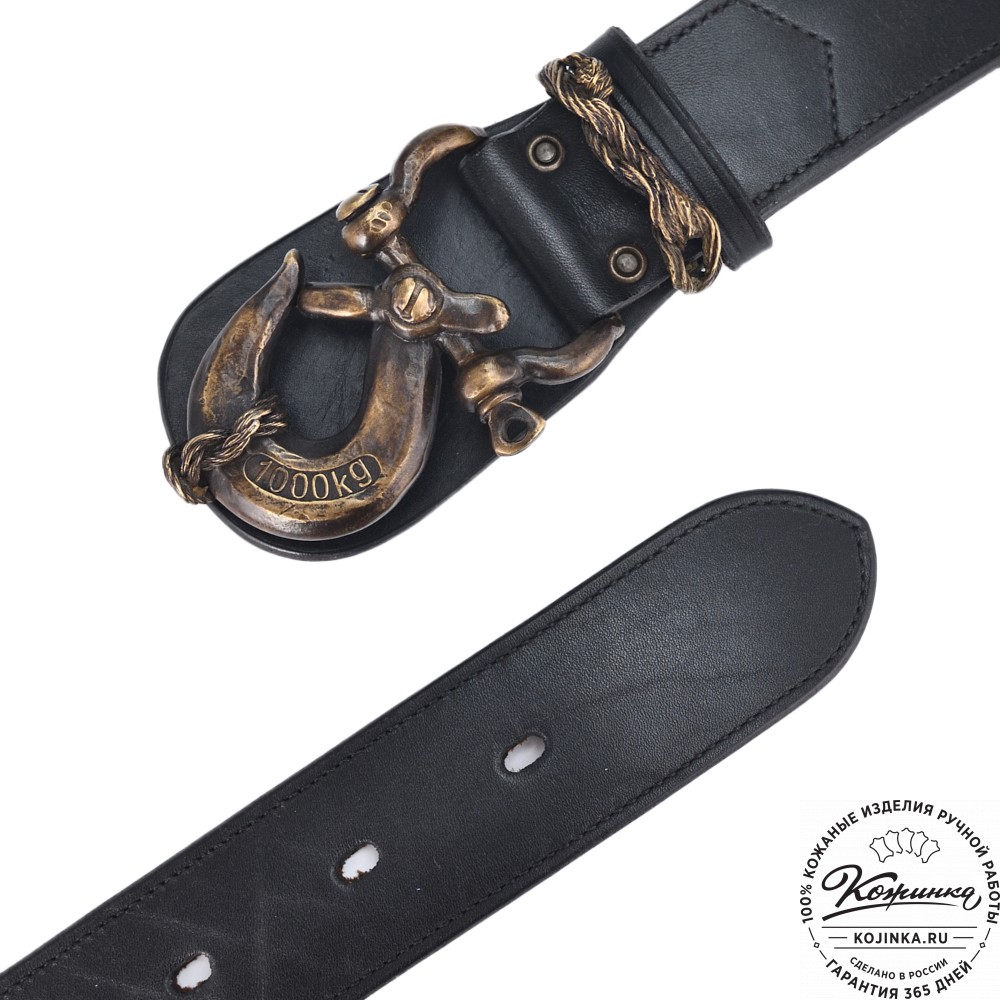 Кожаный мужской ремень ручной работы "Тарантино" (черный)