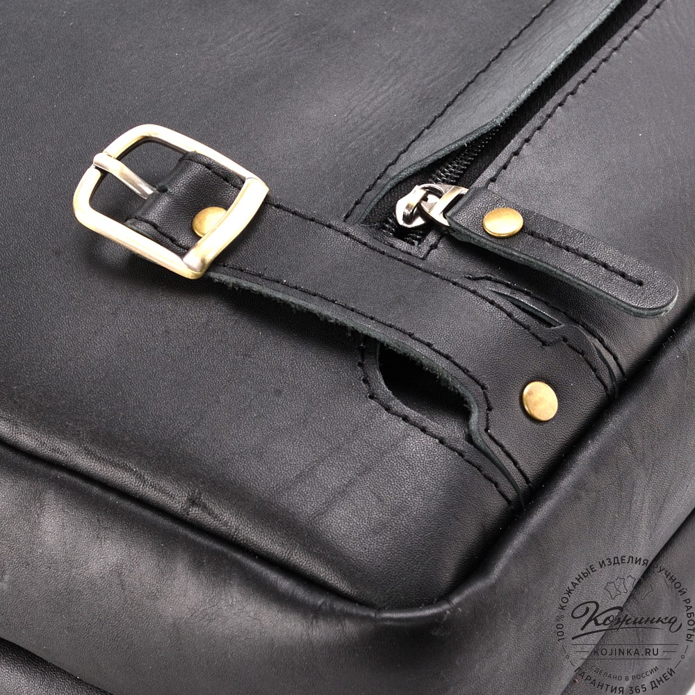 Кожаная мужская сумка-рюкзак "Генри" (чёрная)