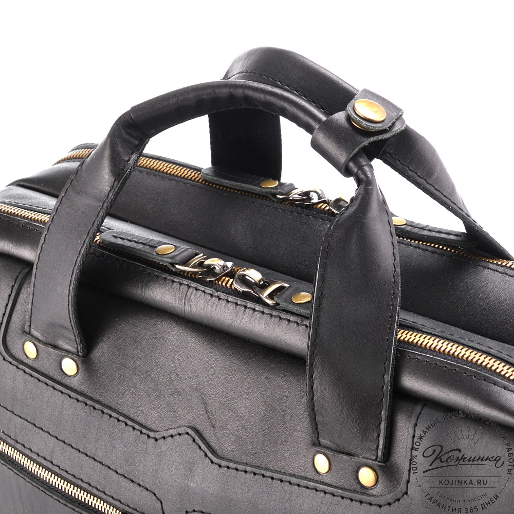 Кожаная мужская сумка-рюкзак "Генри" (чёрная)