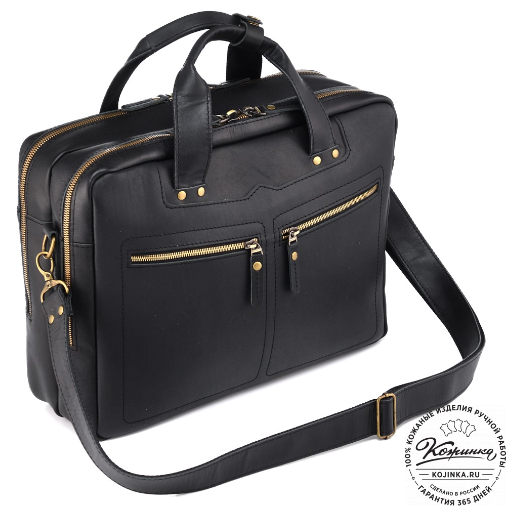 Кожаная мужская сумка-рюкзак "Генри" (чёрная)