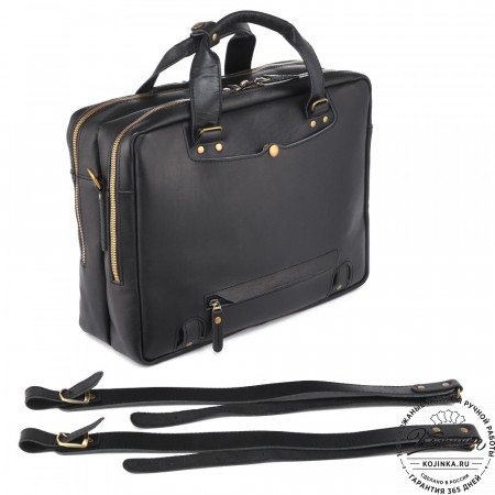 Кожаная мужская сумка-рюкзак "Генри" (чёрная)