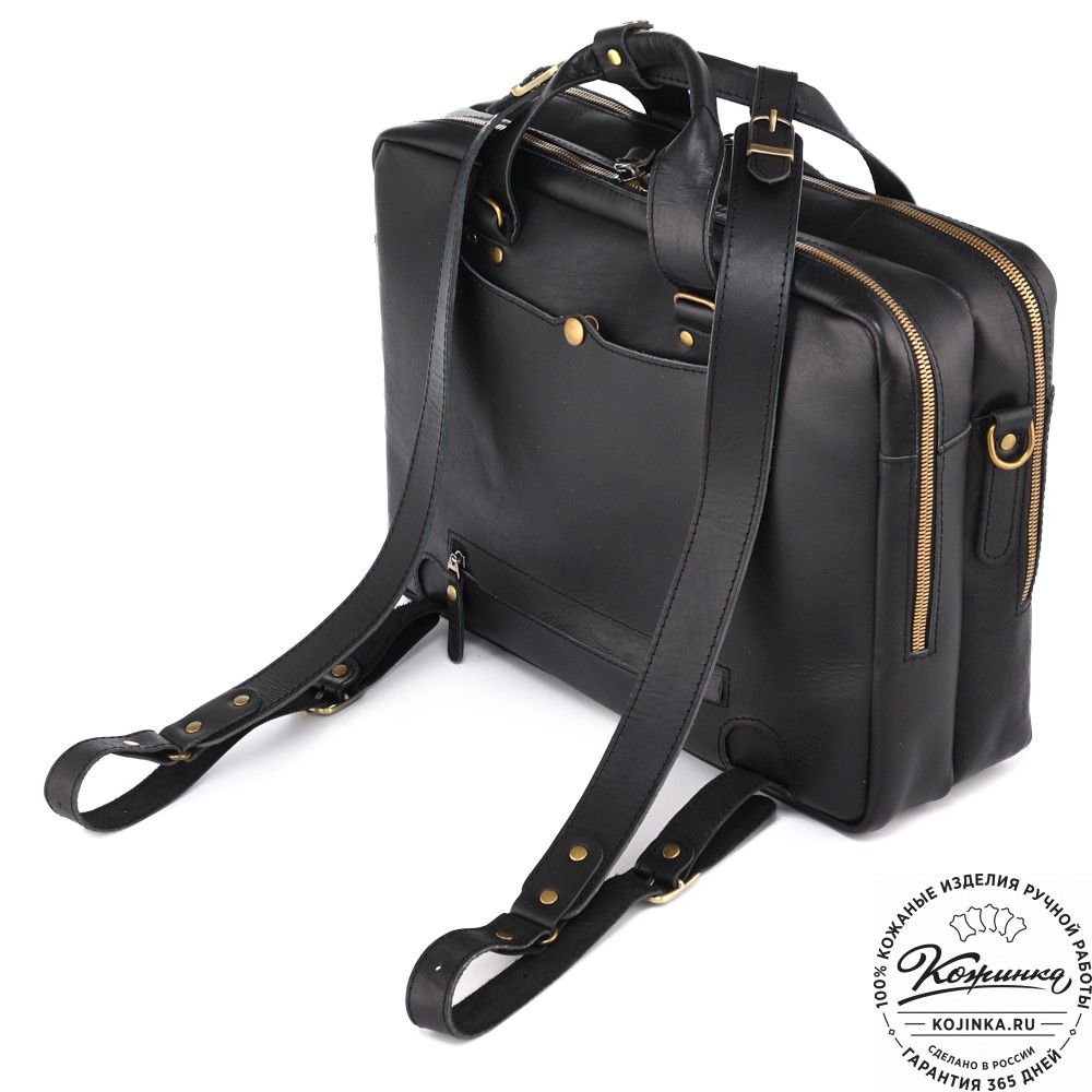 Кожаная мужская сумка-рюкзак "Генри" (чёрная)
