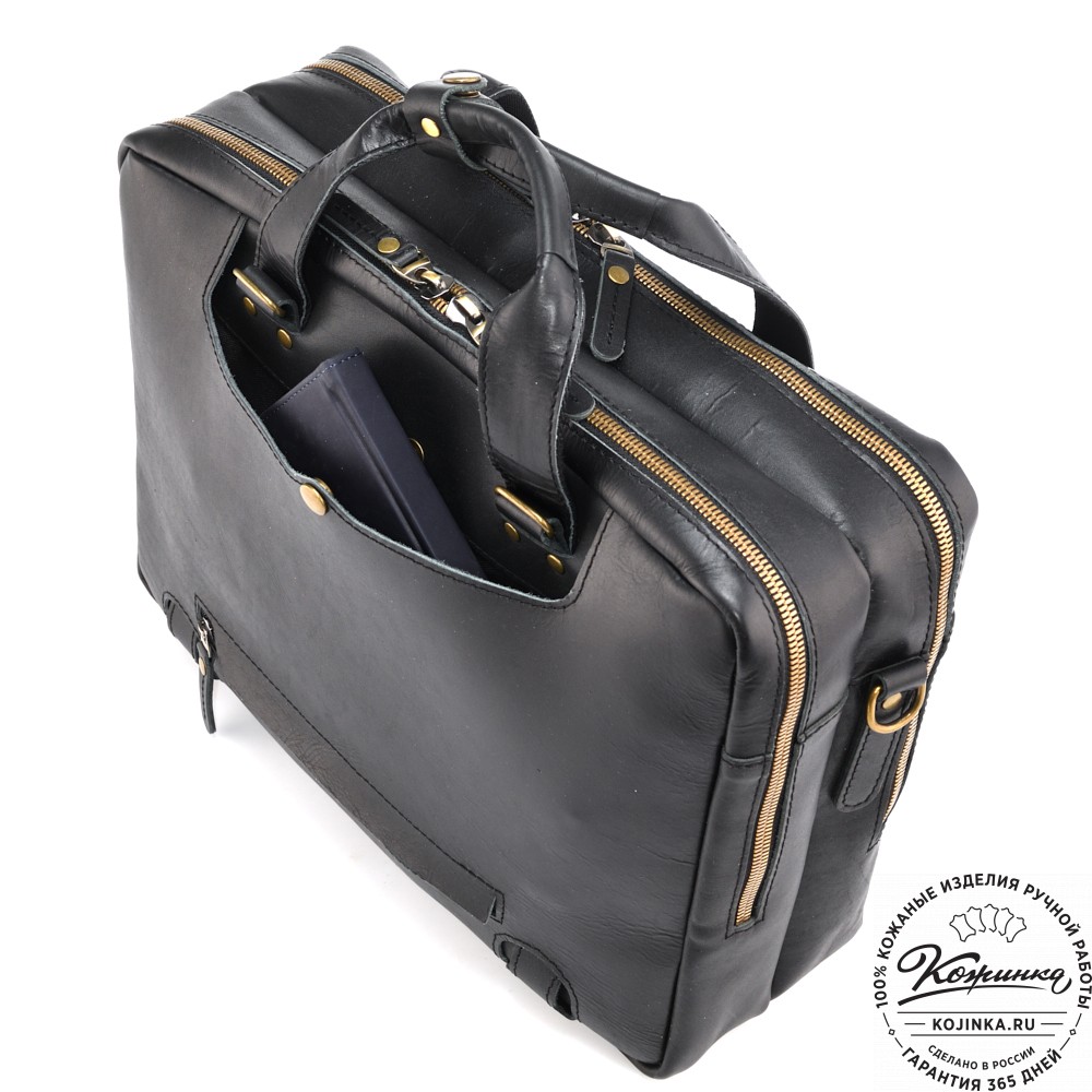 Кожаная мужская сумка-рюкзак "Генри" (чёрная)