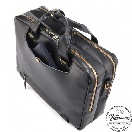 Кожаная мужская сумка-рюкзак "Генри" (чёрная)