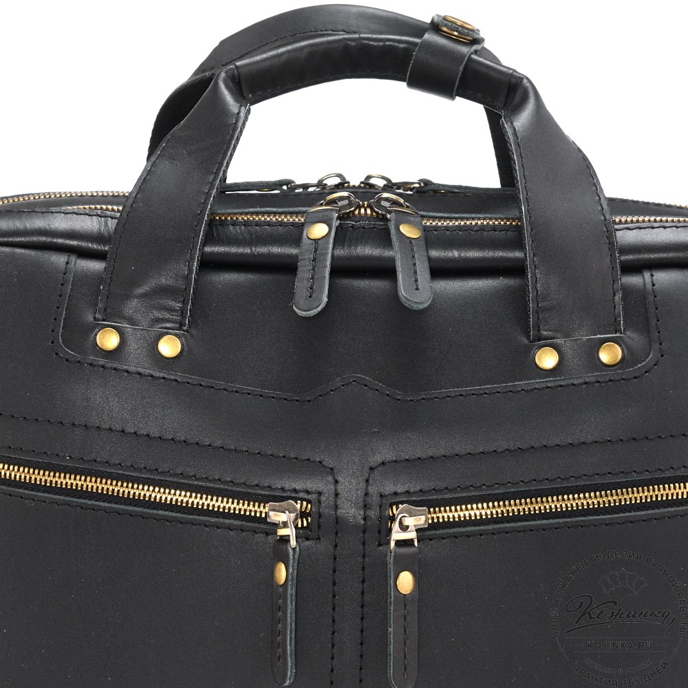 Кожаная мужская сумка-рюкзак "Генри" (чёрная)