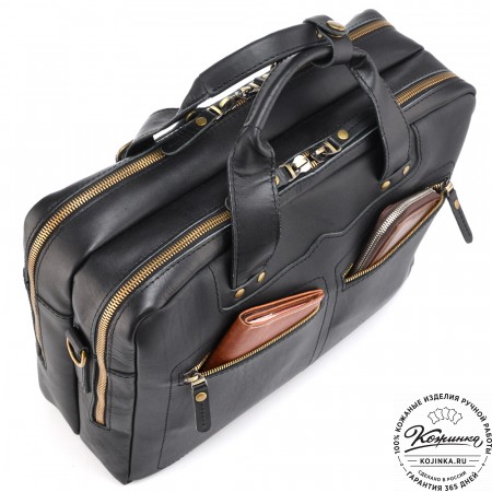 Кожаная мужская сумка-рюкзак "Генри" (чёрная)