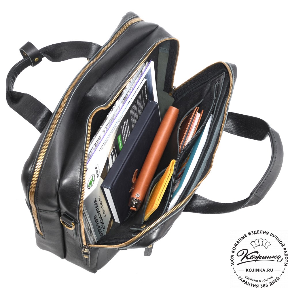 Кожаная мужская сумка-рюкзак "Генри" (чёрная)