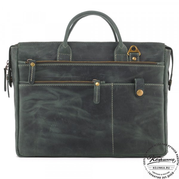 Кожаная деловая сумка "Гранд" (изумруд крейзи). фото 1
