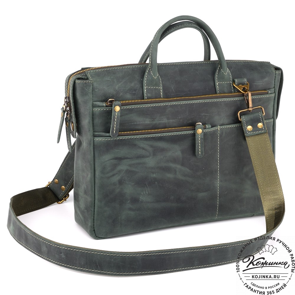 Кожаная деловая сумка "Гранд" (изумруд крейзи)