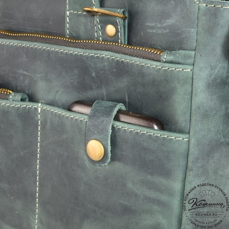 Кожаная деловая сумка "Гранд" (изумруд крейзи)